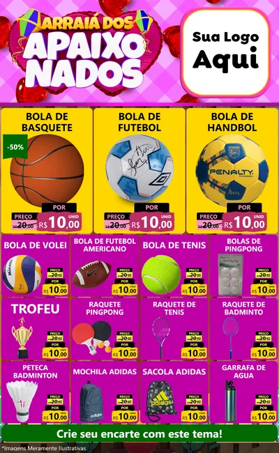 Modelo de Encarte para Encarte Grande com o tema Arraiá dos Apaixonados para Artigos Esportivos