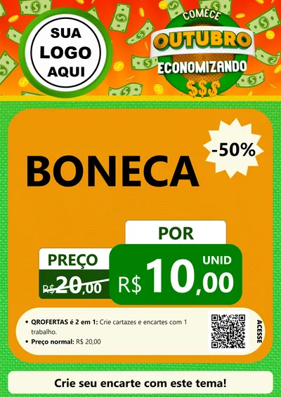 Modelo de Cartaz para Cartaz A4 Vertical com o tema Comece Outubro Economizando para Brinquedos