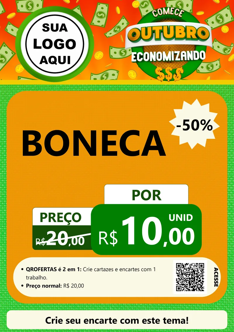 Modelo de Cartaz para Cartaz A4 Vertical com o tema Comece Outubro Economizando para Brinquedos