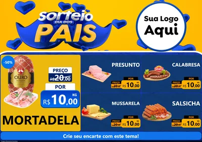 Modelo de Encarte para Encarte A4 Horizontal com o tema Sorteio Dia dos Pais para Frios e Laticínios