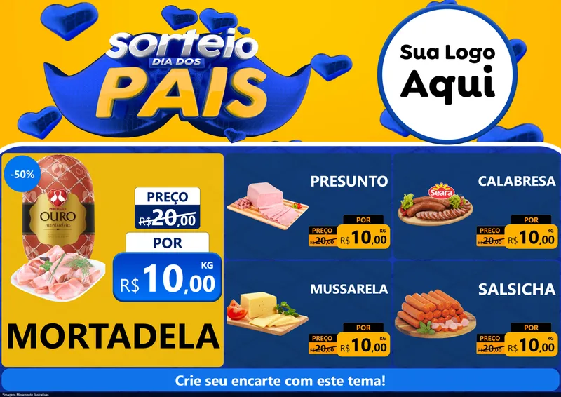 Modelo de Encarte para Encarte A4 Horizontal com o tema Sorteio Dia dos Pais para Frios e Laticínios