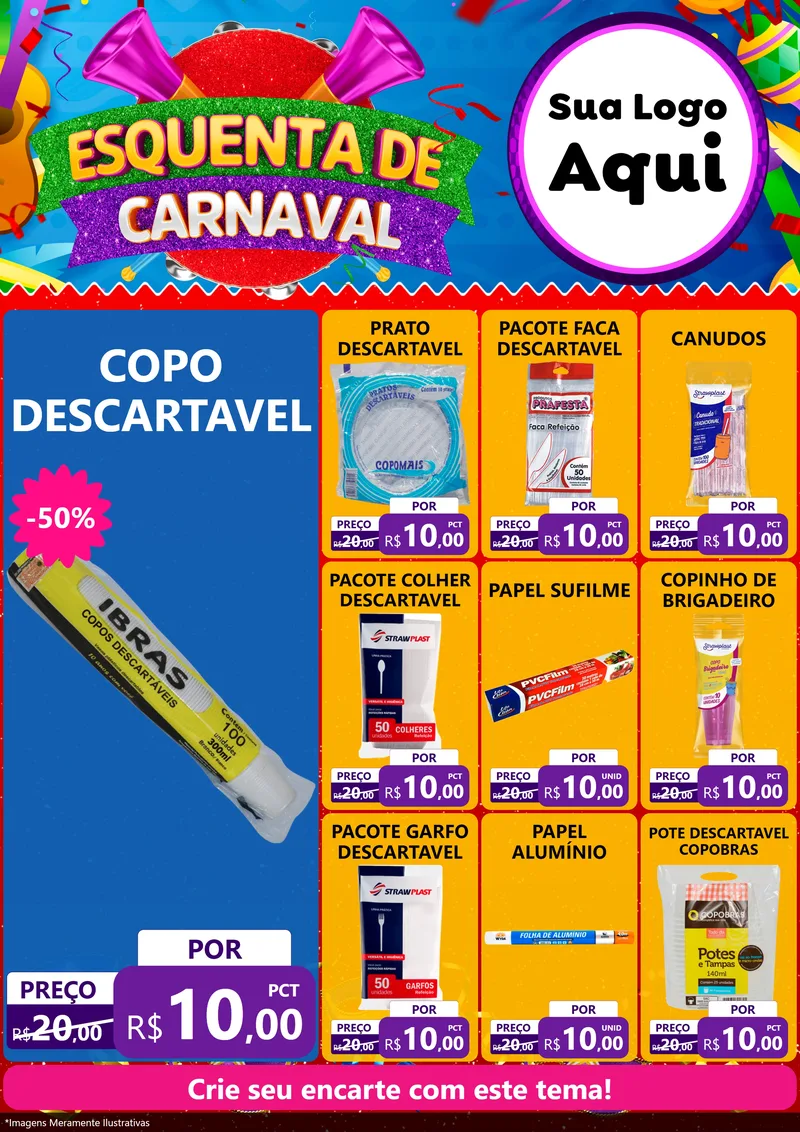 Modelo de Encarte para Encarte A4 Vertical com o tema Esquenta de Carnaval para Embalagens