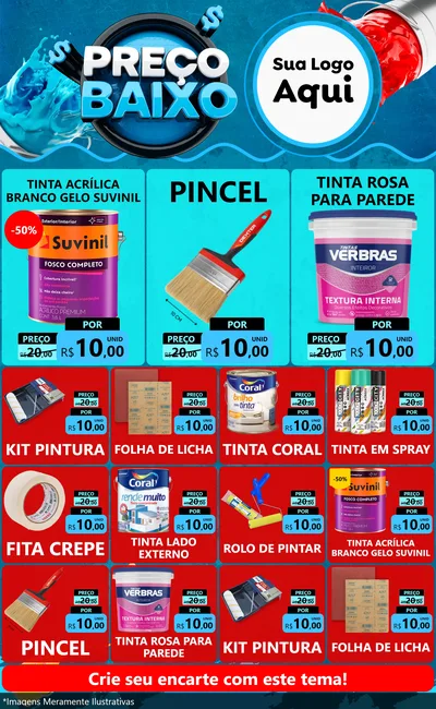 Modelo de Encarte para Encarte Grande com o tema Preço Baixo - Tintas para Tintas e Ferramentas