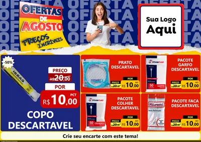 Modelo de Encarte para Encarte A4 Horizontal com o tema Ofertas de Agosto - Preços Incríveis para Embalagens