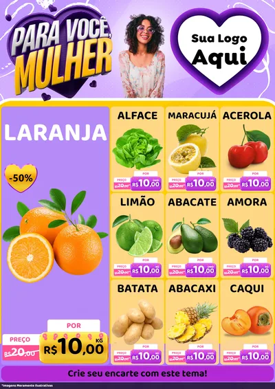 Modelo de Encarte para Encarte A4 Vertical com o tema Para Você, Mulher para Hortifrúti
