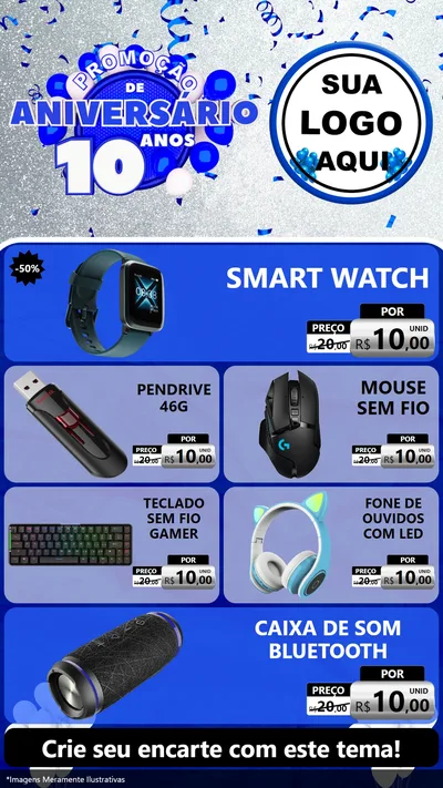 Modelo de TV para TV Vertical com o tema Promoção de Aniversário - 10 Anos para Informática