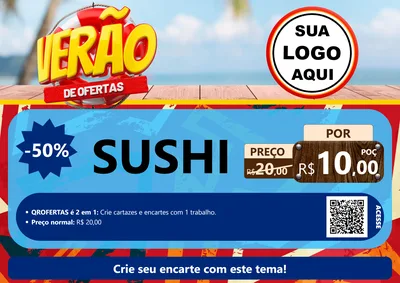 Modelo de Cartaz para Cartaz A4 Horizontal com o tema Verão de Ofertas para Comida japonesa
