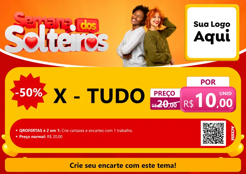 Modelo de Cartaz para Cartaz A4 Horizontal com o tema Semana dos Solteiros para Hamburgueria
