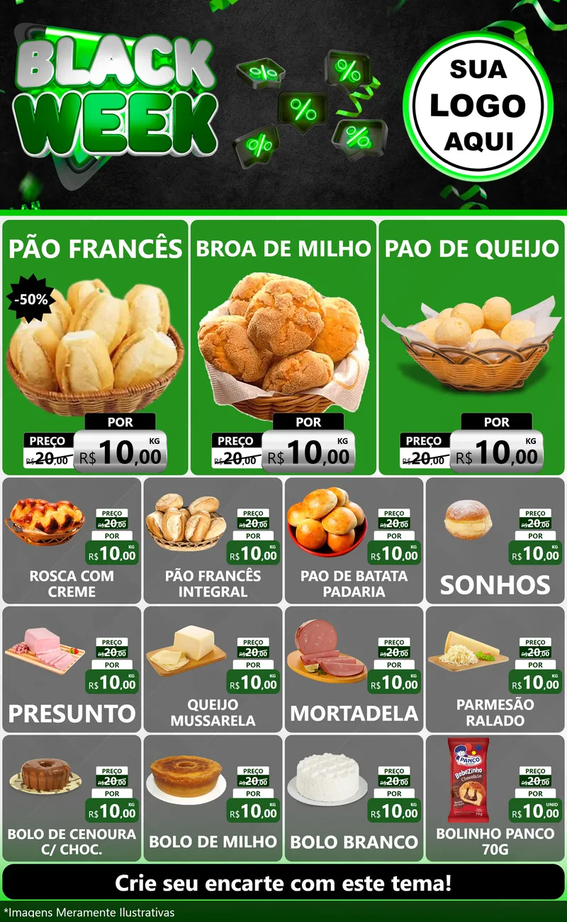 Modelo de Encarte para Encarte Grande com o tema Black Week para Padaria