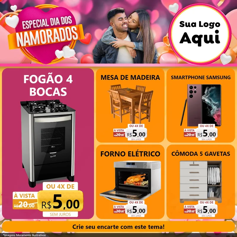 Modelo de Rede Social para Feed Facebook com o tema Especial Dia dos Namorados para Móveis e Eletro