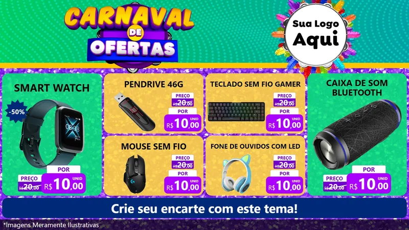 Modelo de TV para TV Horizontal com o tema Carnaval de Ofertas para Informática