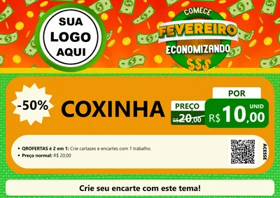 Modelo de Cartaz para Cartaz A4 Horizontal com o tema Comece Fevereiro Economizando para Salgadaria
