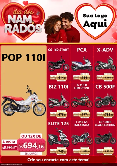Modelo de Encarte para Encarte A4 Vertical com o tema Dia dos Namorados para Concessionaria de Motos