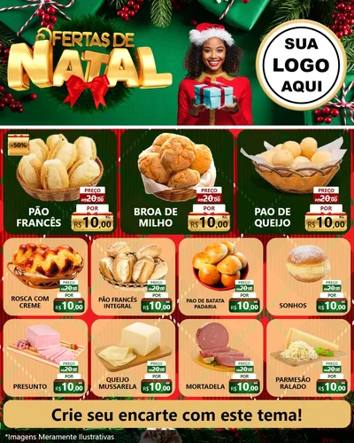 Modelo de Rede Social para Feed Instagram com o tema Ofertas de Natal para Padaria
