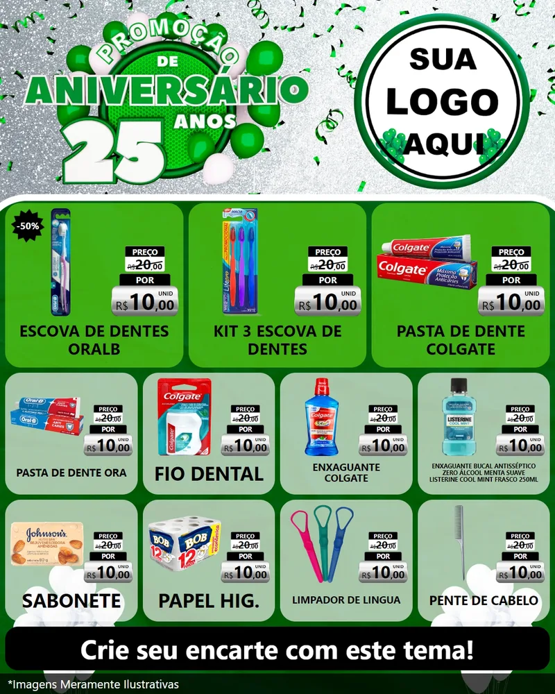 Modelo de Rede Social para Feed Instagram com o tema Promoção de Aniversário - 25 Anos para Higiene Pessoal