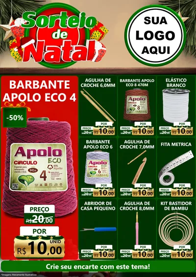 Modelo de Encarte para Encarte A4 Vertical com o tema Sorteio de Natal para Armarinho e Aviamentos