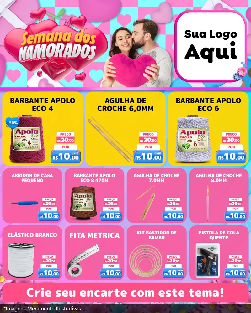 Modelo de Rede Social para Feed Instagram com o tema Semana dos Namorados para Armarinho e Aviamentos