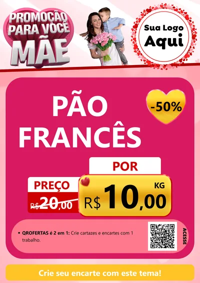 Modelo de Cartaz para Cartaz A4 Vertical com o tema Promoção Para Você Mãe para Padaria