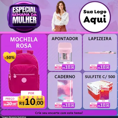 Modelo de Rede Social para Feed Facebook com o tema Especial Semana da Mulher para Papelaria
