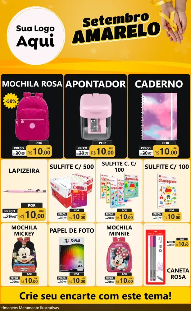 Modelo de Encarte para Encarte Grande com o tema Setembro Amarelo para Papelaria