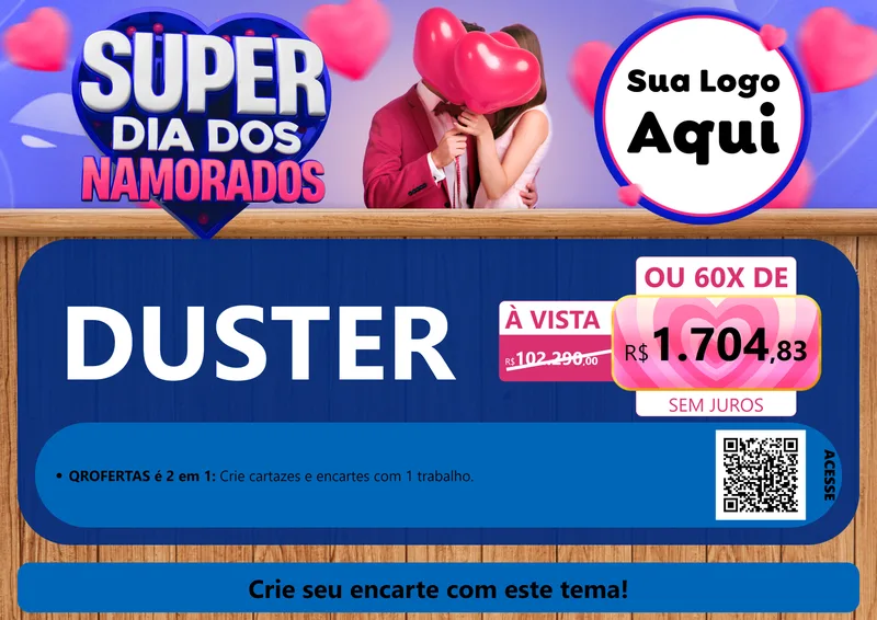 Modelo de Cartaz para Cartaz A4 Horizontal com o tema Super Dia dos Namorados para Concessionaria de Carros