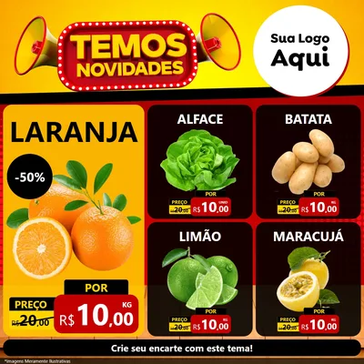 Modelo de Rede Social para Feed Facebook com o tema Temos Novidades para Hortifrúti