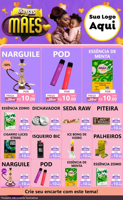 Modelo de Encarte para Encarte Grande com o tema Dia das Mães para Tabacaria