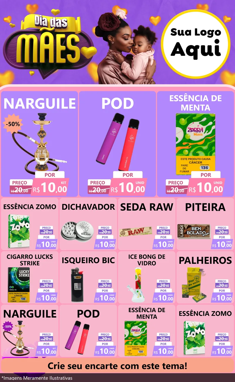 Modelo de Encarte para Encarte Grande com o tema Dia das Mães para Tabacaria