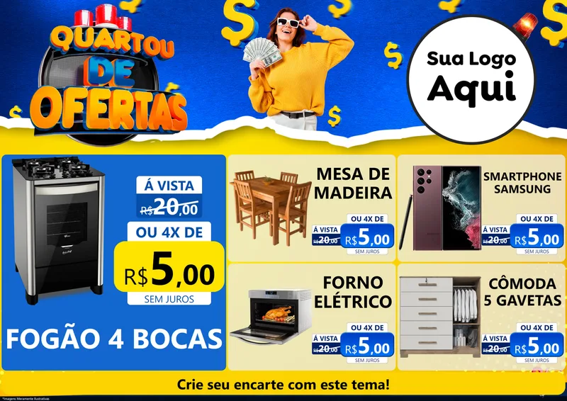 Modelo de Encarte para Encarte A4 Horizontal com o tema Quartou de Ofertas para Móveis e Eletro