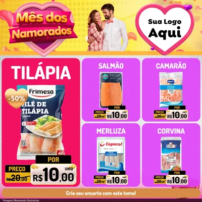 Modelo de Rede Social para Feed Facebook com o tema Mês dos Namorados para Peixaria
