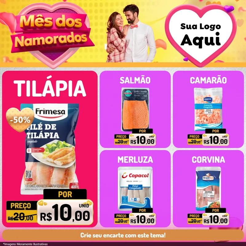 Modelo de Rede Social para Feed Facebook com o tema Mês dos Namorados para Peixaria