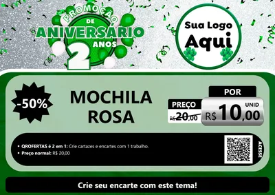 Modelo de Cartaz para Cartaz A4 Horizontal com o tema Promoção de Aniversário - 2 Anos para Papelaria