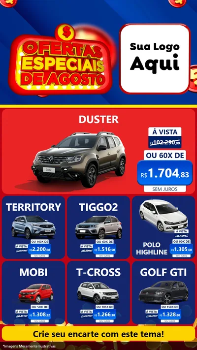 Modelo de Rede Social para Stories com o tema Ofertas Especiais de Agosto para Concessionaria de Carros