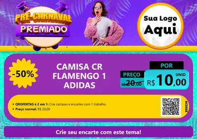 Modelo de Cartaz para Cartaz A4 Horizontal com o tema Pré-Carnaval Premiado para Roupas e acessórios