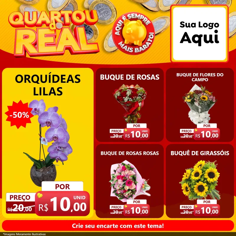 Modelo de Rede Social para Feed Facebook com o tema Quartou do Real para Floricultura e jardim