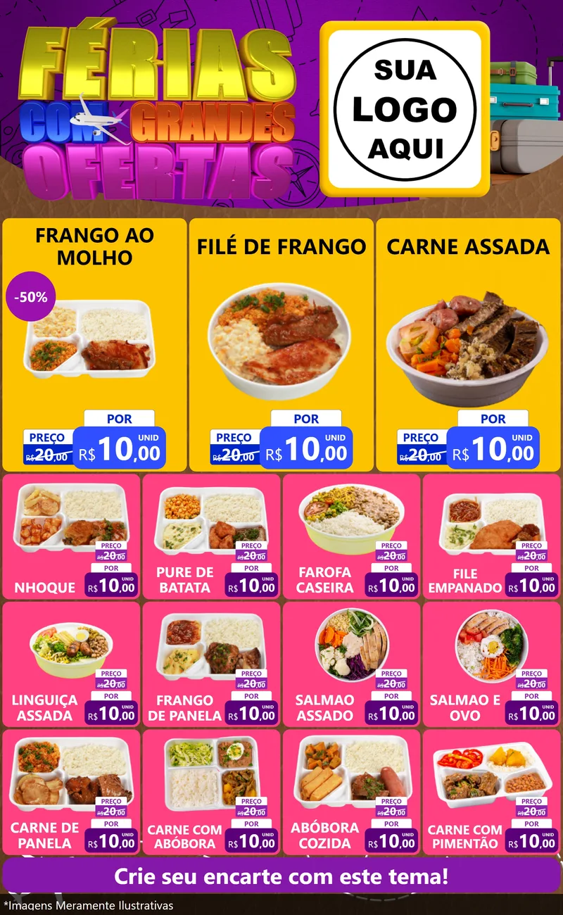 Modelo de Encarte para Encarte Grande com o tema Férias com Grandes Ofertas para Restaurante