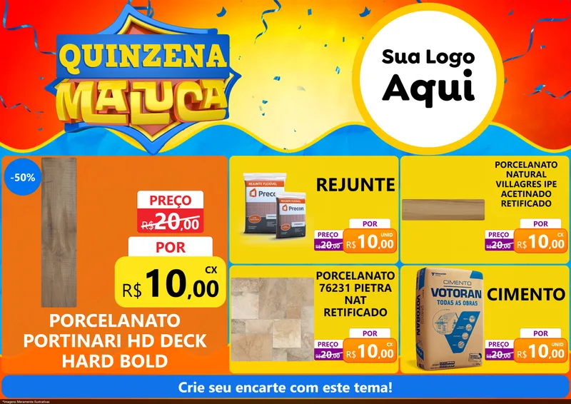 Modelo de Encarte para Encarte A4 Horizontal com o tema Quinzena Maluca para Pisos e revestimentos