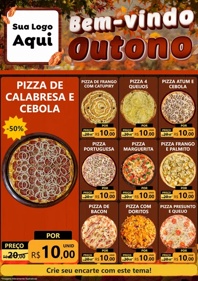 Modelo de Encarte para Encarte A4 Vertical com o tema Bem-vindo Outono para Pizzaria