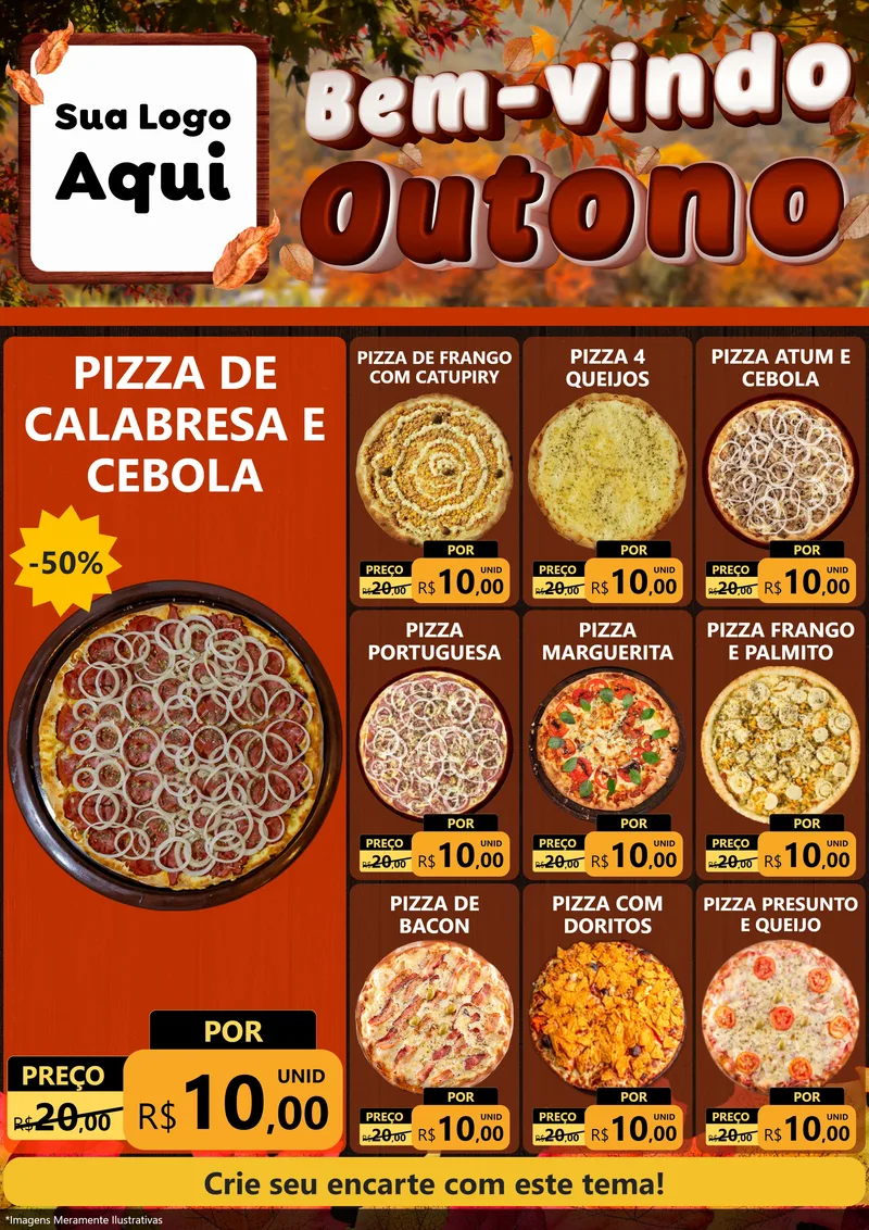 Modelo de Encarte para Encarte A4 Vertical com o tema Bem-vindo Outono para Pizzaria