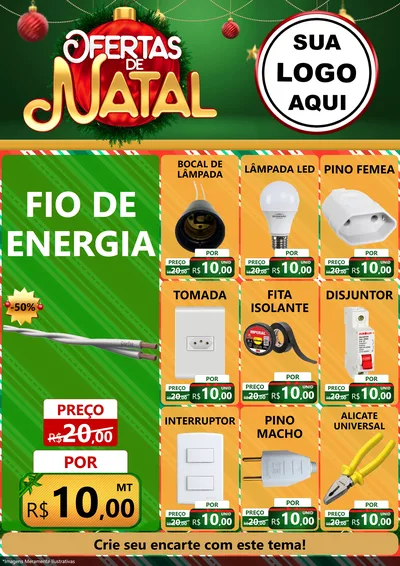 Modelo de Encarte para Encarte A4 Vertical com o tema Ofertas de Natal para Materiais Elétricos