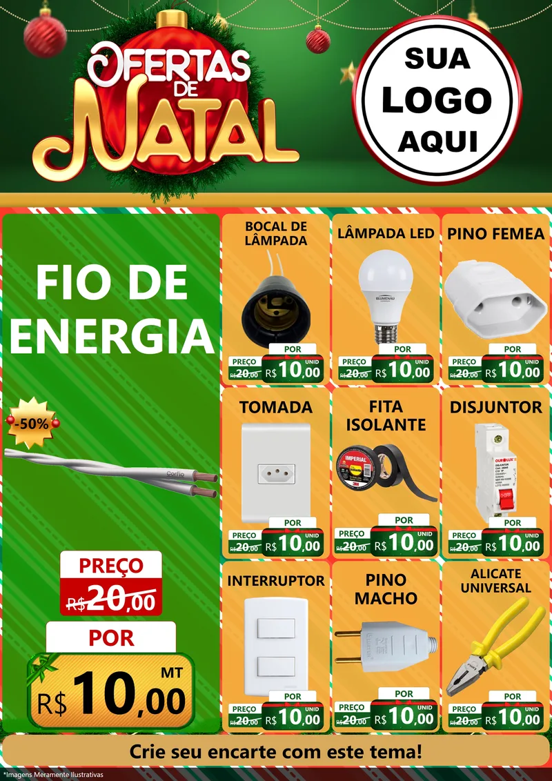 Modelo de Encarte para Encarte A4 Vertical com o tema Ofertas de Natal para Materiais Elétricos