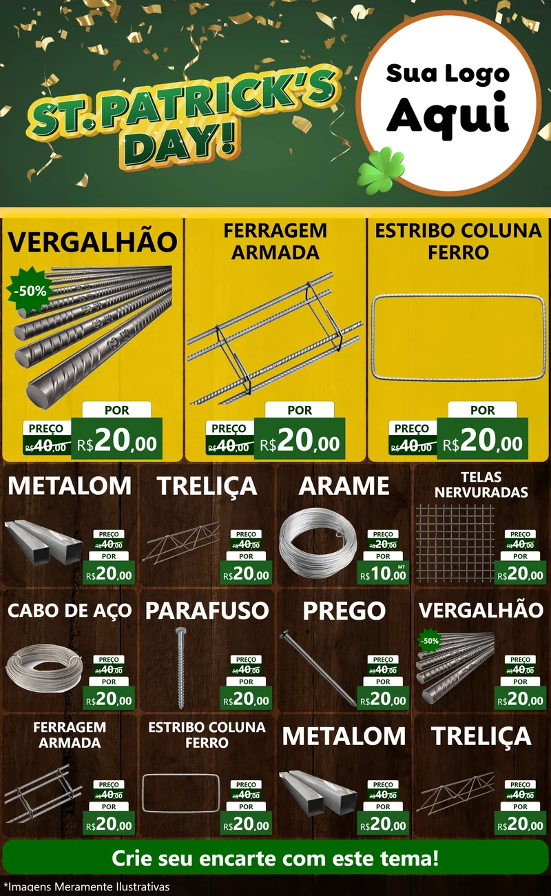 Modelo de Encarte para Encarte Grande com o tema St Patriks Day para Ferragens