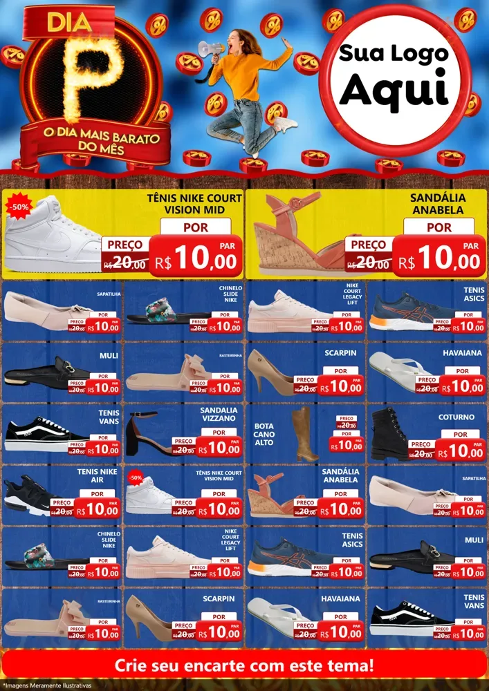 Modelo de Encarte para Encarte A4 Vertical com o tema Dia P - O Dia Mais Barato Do Mês para Calçados