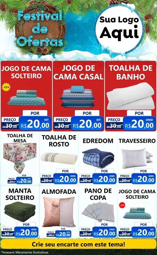 Modelo de Encarte para Encarte Grande com o tema Festival de Ofertas - Inverno para Cama, Mesa e Banho