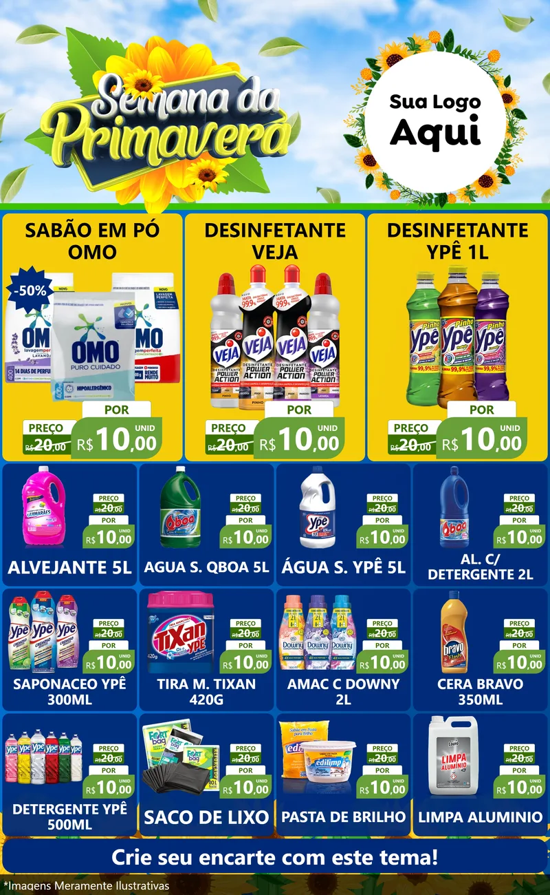 Modelo de Encarte para Encarte Grande com o tema Semana da Primavera para Produtos de Limpeza