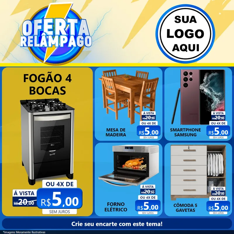 Modelo de Rede Social para Feed Facebook com o tema Oferta Relâmpago para Móveis e Eletro