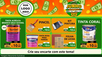 Modelo de TV para TV Horizontal com o tema Comece Junho Economizando para Tintas e Ferramentas