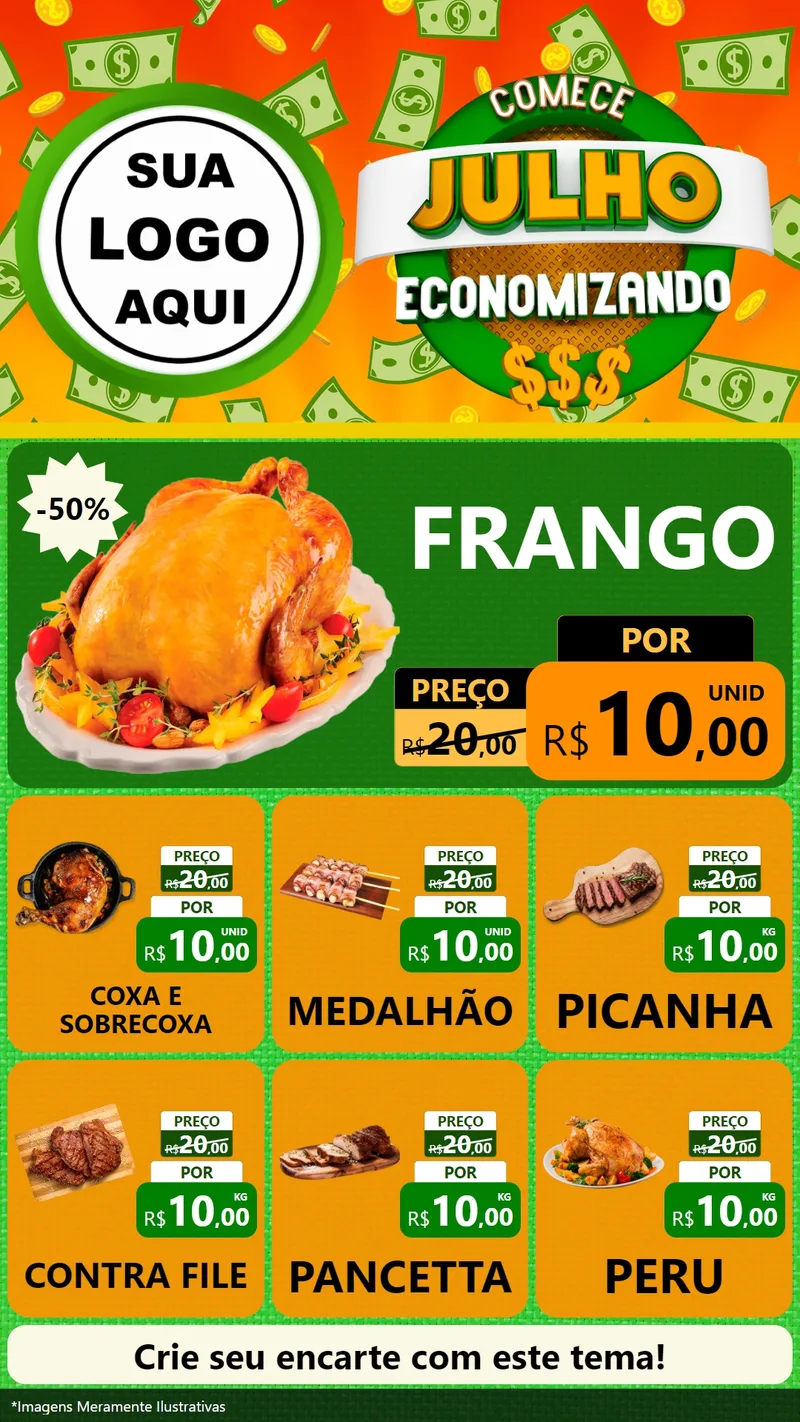 Modelo de Rede Social para Stories com o tema Comece Julho Economizando para Assados