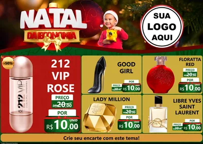 Modelo de Encarte para Encarte A4 Horizontal com o tema Natal da Economia para Perfumes
