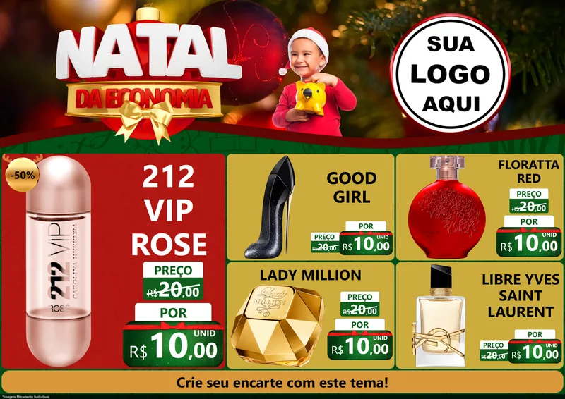 Modelo de Encarte para Encarte A4 Horizontal com o tema Natal da Economia para Perfumes